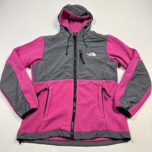 North Face Jacket Womens Medium Pink Gray Fleece Hooded Polartec Recycled